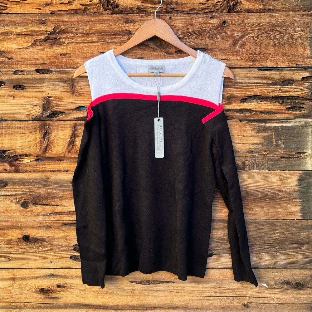 JOSEPH A | NWT Black and White Women's Top with Red Accents PXL